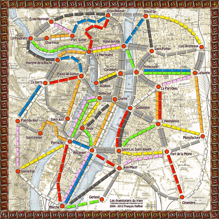 Les Aventuriers du rail à Lyon (fan expansion to Ticket to Ride) image 1